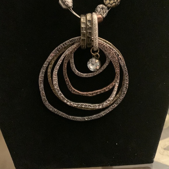 Silver Gold Copper Tone Beaded Wire Necklace Boho hammered circles pendant 20.5” - Picture 11 of 14